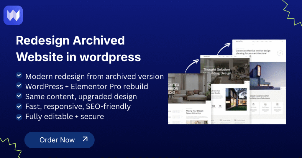 Simple WordPress restoration service. Rebuild archived website, restore content, media, URLs, menus, responsive design.